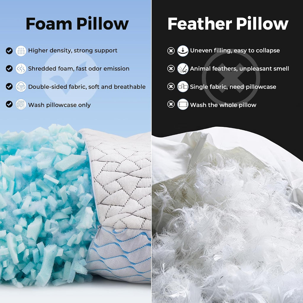 King Size Pillows Set of 2, Shredded Memory Foam Pillows, Cooling Pillow King 2 Pack, Foam Pillow for Sleeping