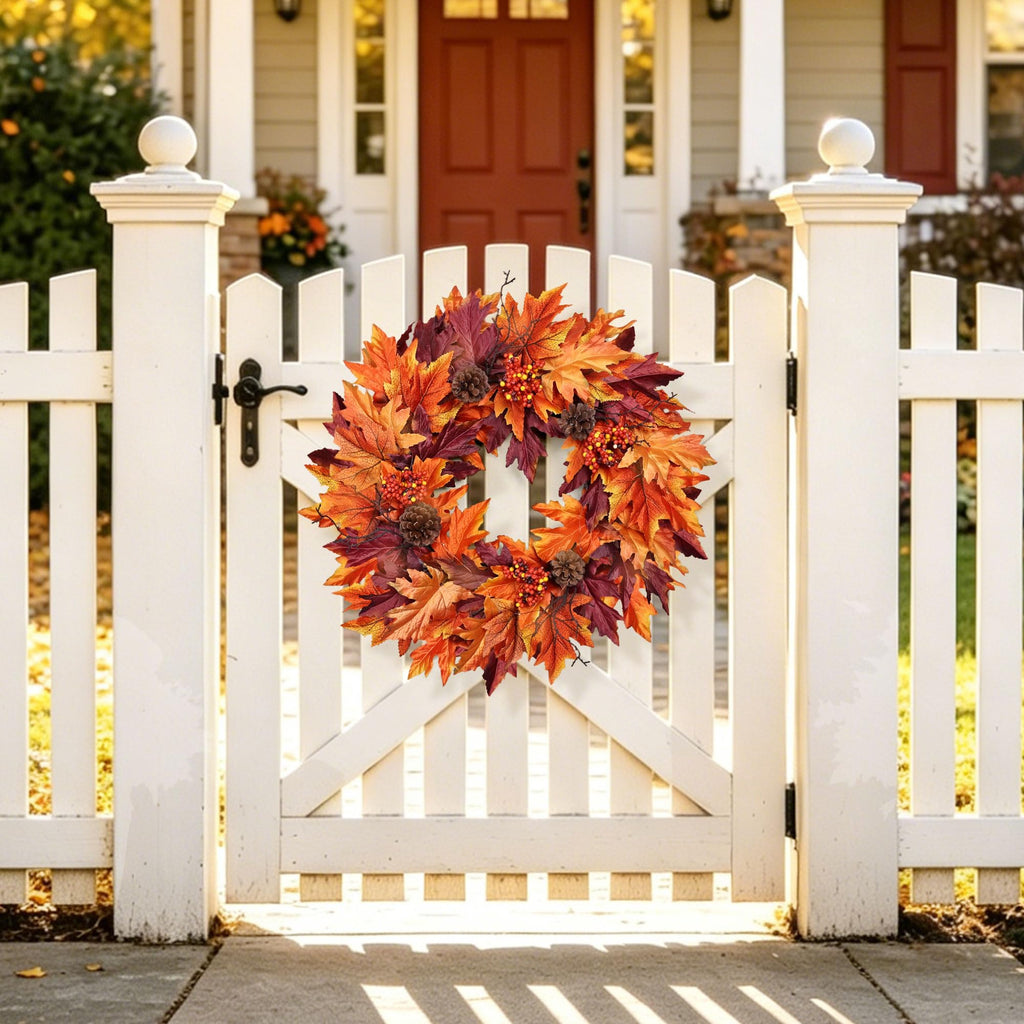 24in Fall Wreath for Front Door with 20 Lights & Timer