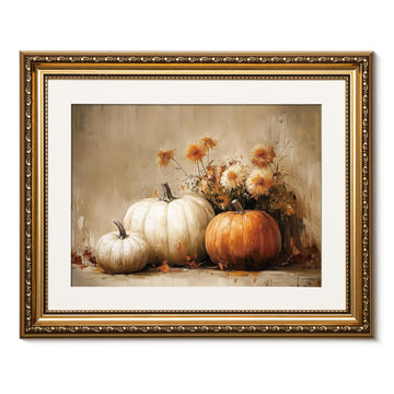 Gold Framed Canvas Wall Art, Autumn Pumpkin Art Prints, Fall Harvest Decor for Living Dining Room Kitchen Fireplace