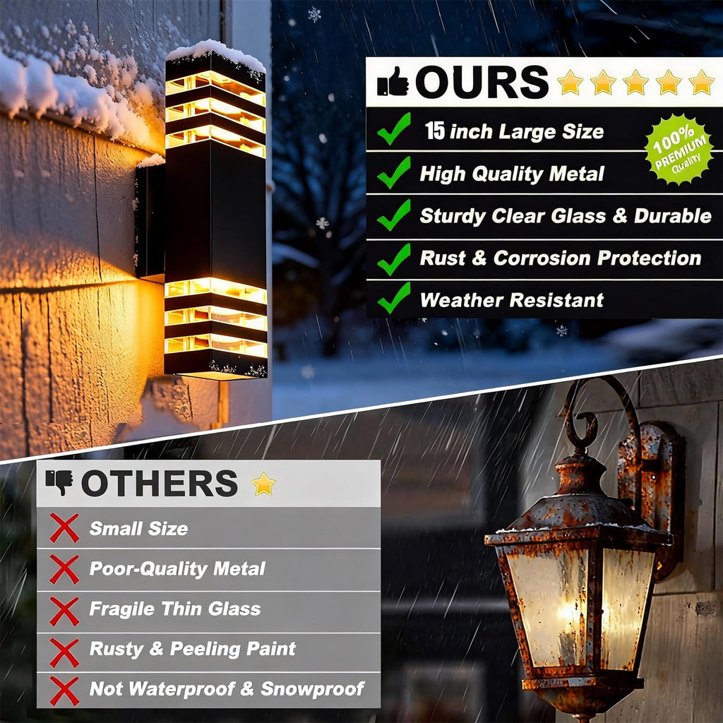 6Pack 15inch LED Square Up & Down wall Lights, 14W Outdoor Wall Light 4000K Day White Aluminum Body Waterproof IP65