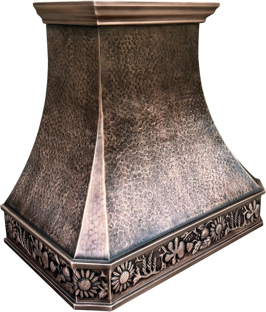 36 Inch Copper Island Mount Range Hood 610 CFM LED Lights Dishwasher-Safe Baffle Filters