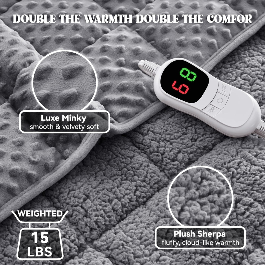 Heated Weighted Blanket for Adult, 48"x72" 15lbs, Bubble Blanket