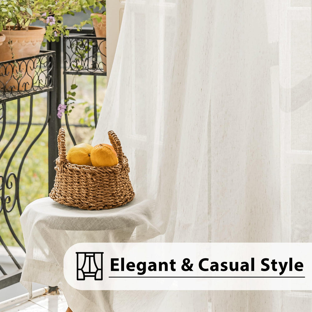 Beige Linen Sheer Curtains, 84 Inches, 2 Panels