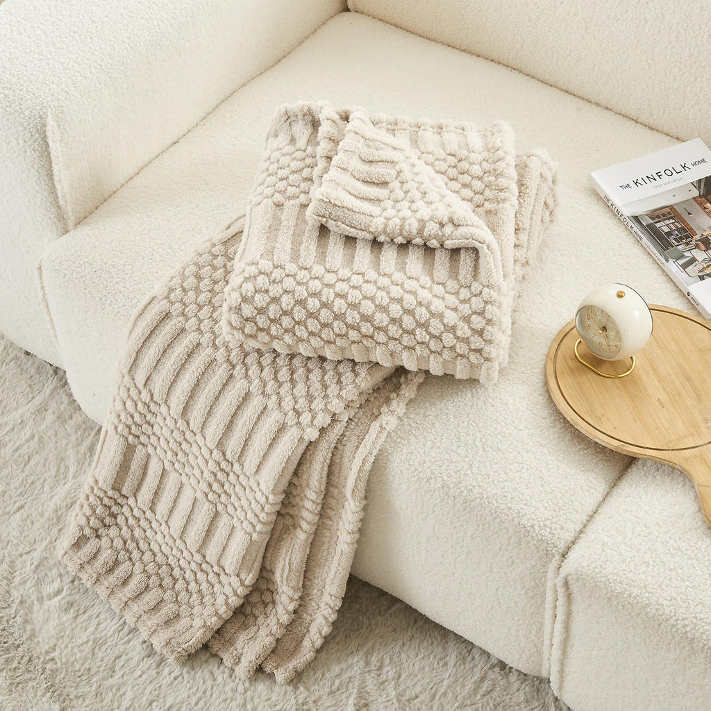 Throw Blanket for Couch-Beige Boho Throw Blanket, Tan Soft Fleece Plush Lightweight Blankets&Throws for Spring, Fuzzy