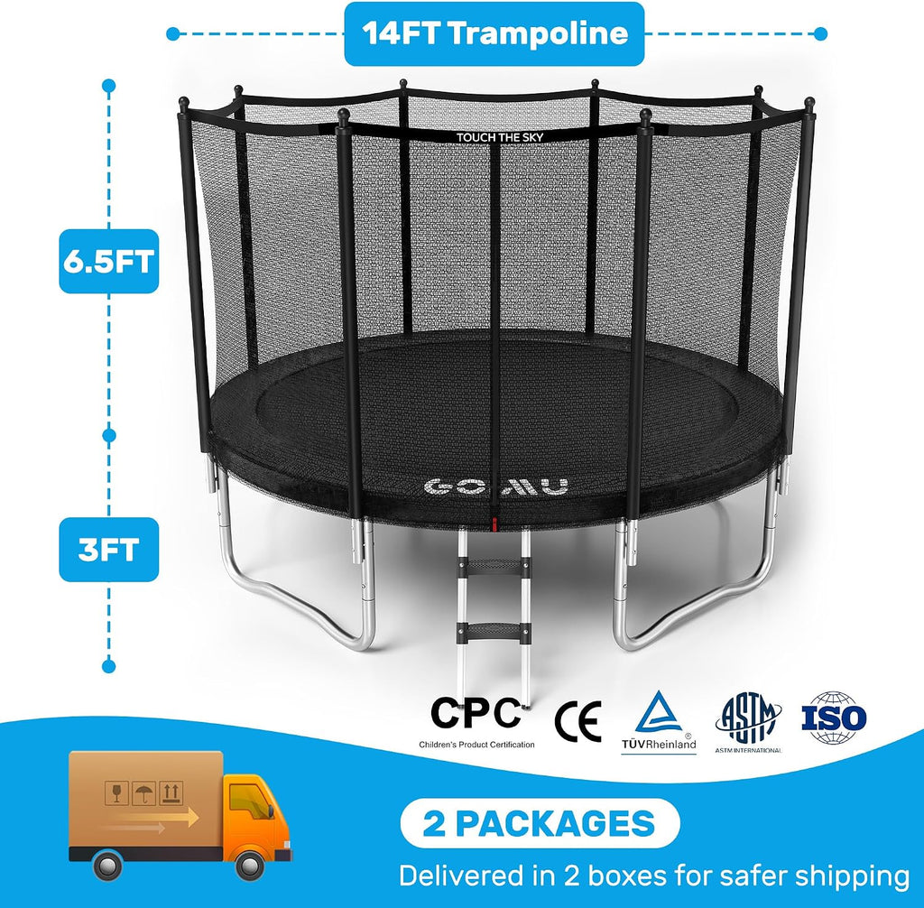 Trampoline Outdoor 12FT 14FT with Safety Enclosure Net, Trampoline for Kids and Adults with Ladder, ASTM Approved