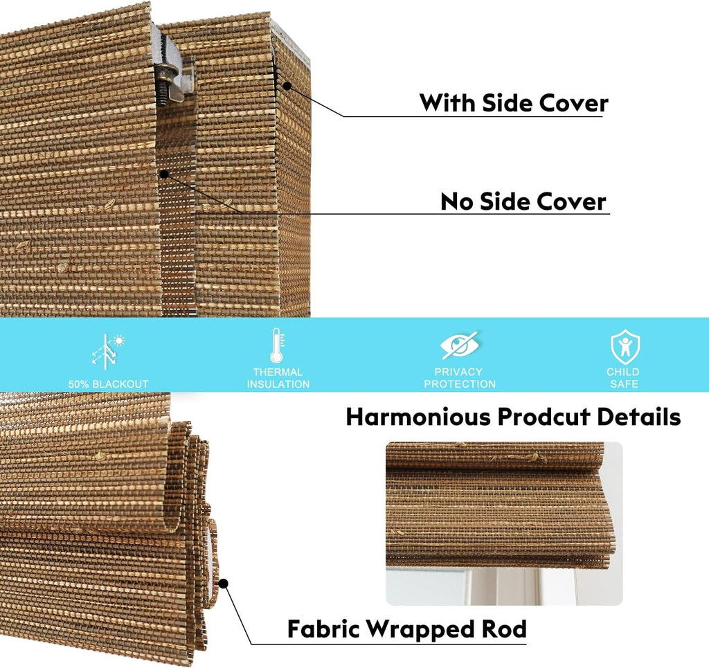 Motorized Bamboo Roman Blinds with Remote, Woven Roman Shades Compatible with Alexa Google Home, Automatic Bamboo