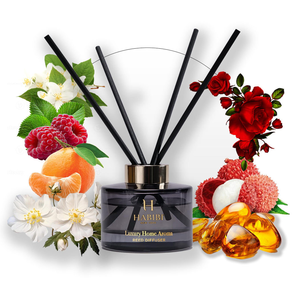 Splended Sunset Essential Oil Diffusers, Luxury Reed Diffuser Set with Oil & 4 Bamboo Sticks, Fruity Floral