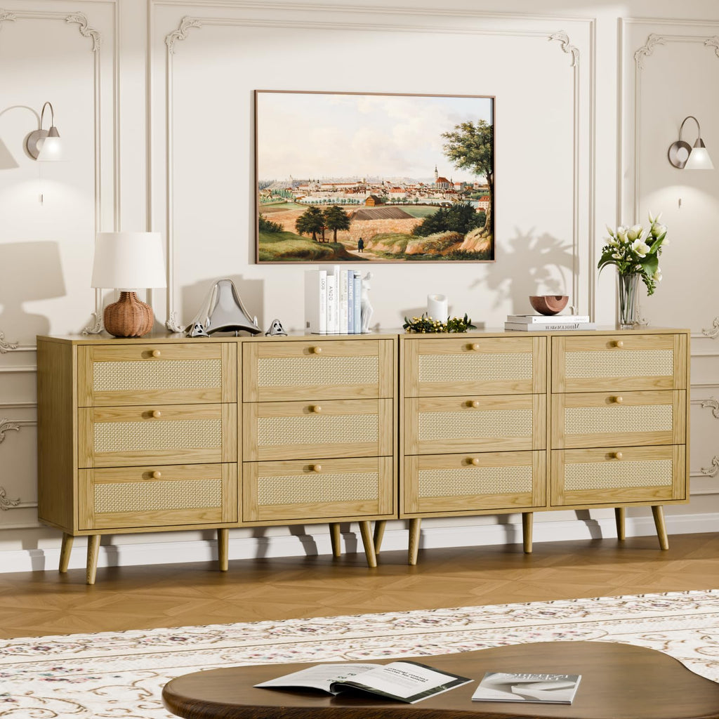 6 Drawer Dresser, Rattan Chest of Drawers, Oak