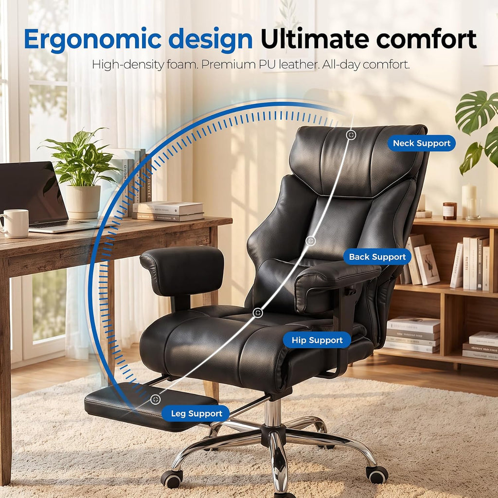 Big and Tall Office Chair,Heavy Duty Gaming Chair with Foot Rest and Wide Pocket Spring Cushion Reclining Height