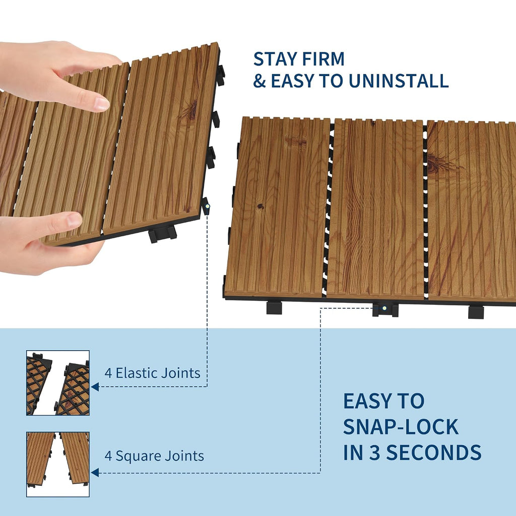 22 PCS Solid Acacia Wood Composite Deck Tiles - 12" x 12" Indoor Outdoor Waterproof Flooring Tiles for Balcony