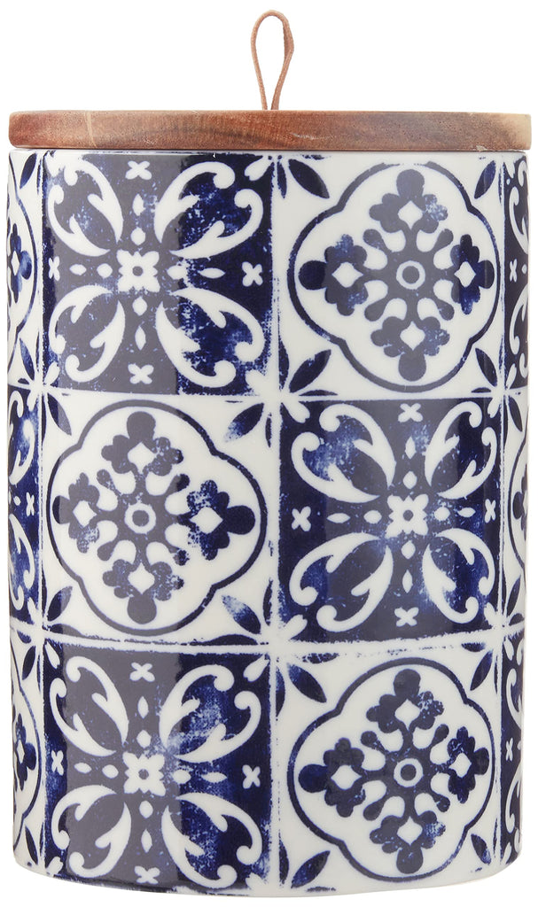 Ceramic Kitchen Canister Set w/Lids Medallions, Blue, 3PC