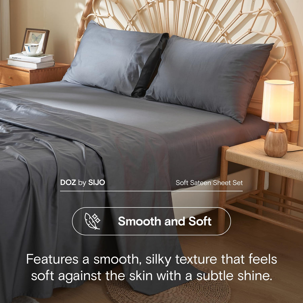 DOZ 100% Long Staple Cotton Duvet Cover Set, Soft Sateen Weave Cotton, Smooth, Breathable, Hotel Comfort, 90"x90", 8