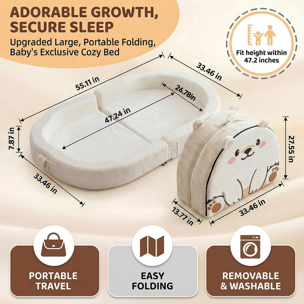 Portable Toddler Bed Folding Toddlers Floor Beds for Kids/Twins Foldable Travel Bed for Baby Extra-Roomy Toddler Bed
