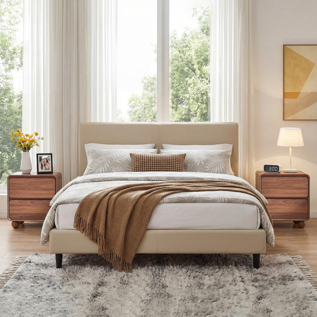 Set of 2 Modern 2 Drawer Dresser, 2 Drawer Nightstand Small Wooden Dresser Chest of Drawers, Handle Free & Curved