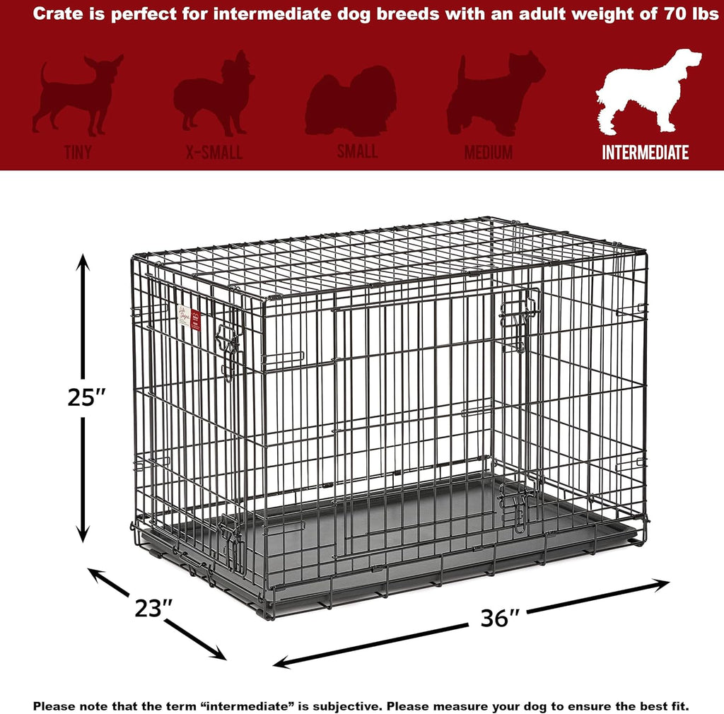 36-Inch LifeStages Crate for Medium-Large Breeds, 41-70 lbs, Double Door Folding Dog Crate with Divider Panel
