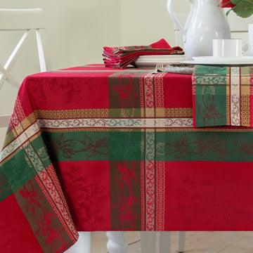 Heavyweight Yarn Dyed Jacquard Fabric Plaid Table Cloth Entertaining, Winter, and Christmas Tableclo