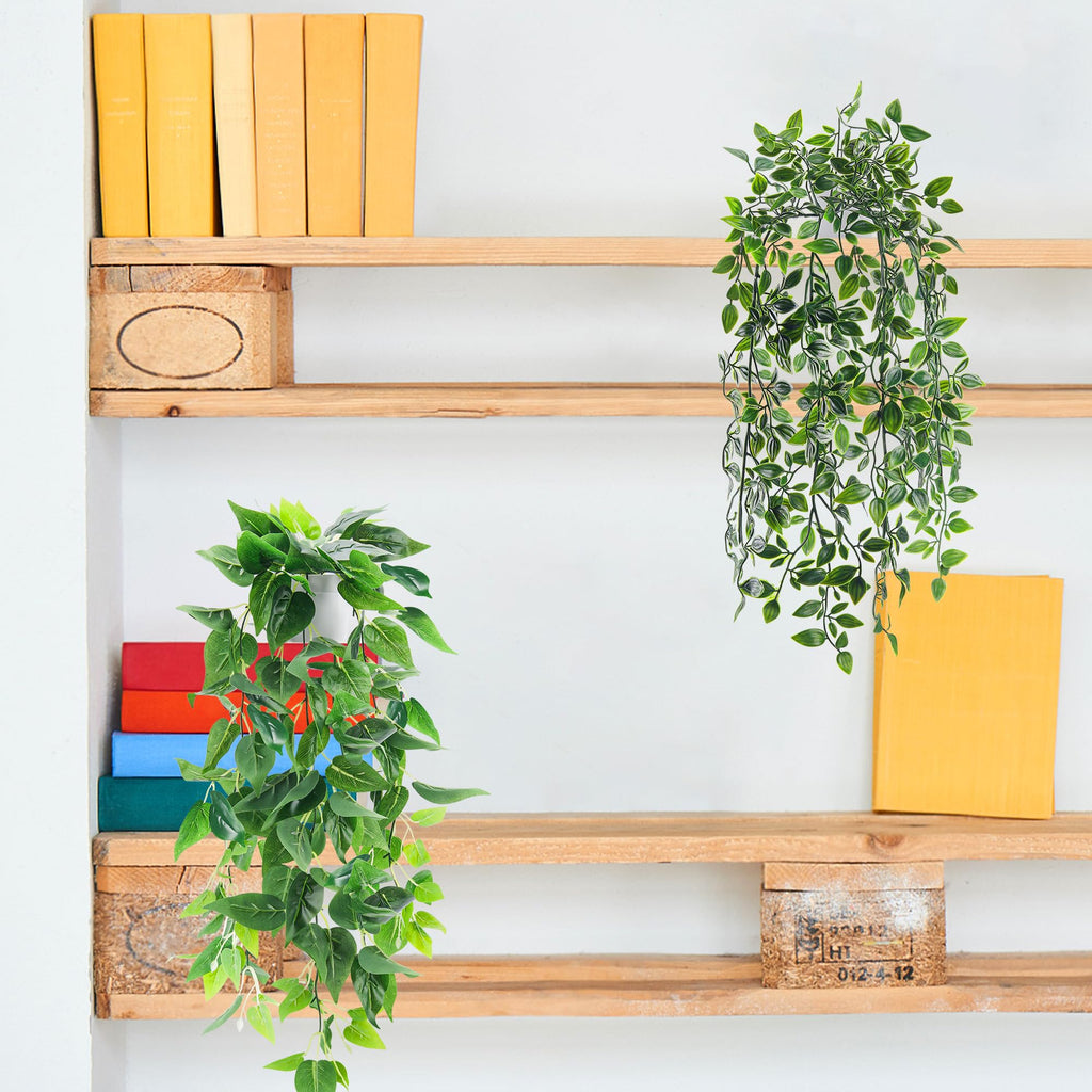 2Pcs Fake Hanging Plants Artificial in White Pots Decor