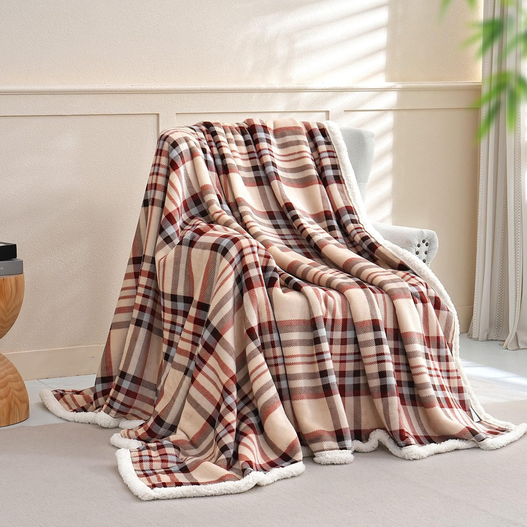 Sherpa Blanket Throw Blanket for Couch Sherpa Fleece Blanket Fluffy Checkered Soft Blanket for All Season Use Cozy