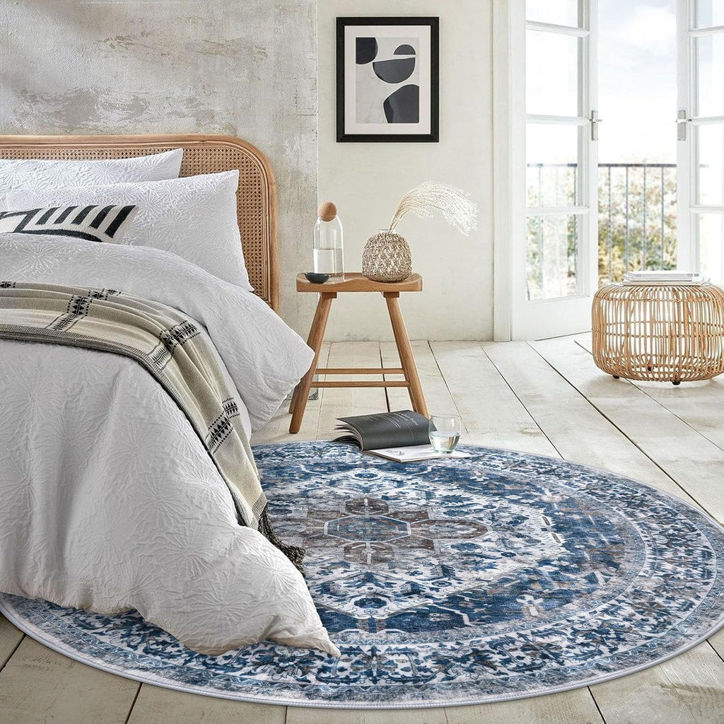 Round Rug 6 Ft Rugs for Entryway Washable Circle Rug Non Slip Round Living Room Rugs Printed Faux Wo
