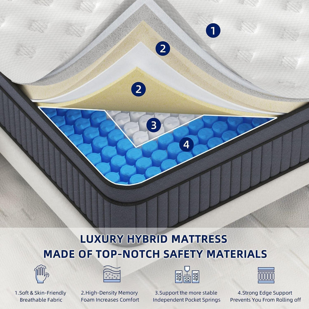 14 Inch Medium Plush King Size Mattress [Upgraded] King Hybrid Mattresses in A Box with Gel Memory Foam & Pocket