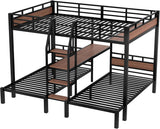 Queen Over Twin Over Twin Bunk Bed with Shelf and Stairs, Heavy Duty Triple Bunk Beds with Safety Guardrails