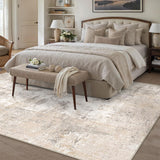 8x10 Washable Area Rug Beige Grey Abstract Living Room Bedroom Carpet Neutral Modern Non Slip Soft Low Pile Indoor