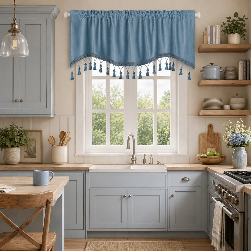 Scalloped Valances for Windows Velvet Valance Curtain with Tassel