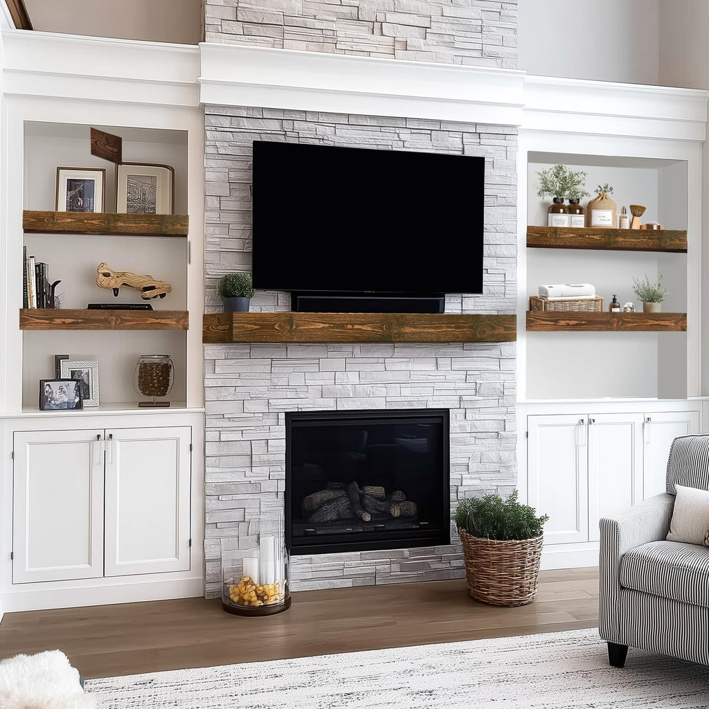 Floating Shelves, 48 x 7 x 3 Inch Fireplace Mantel, Brown