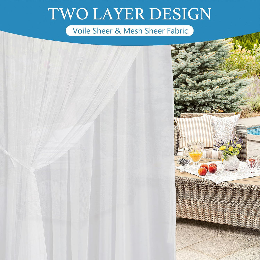 2 Layer Sheer Outdoor Curtains Waterproof Privacy