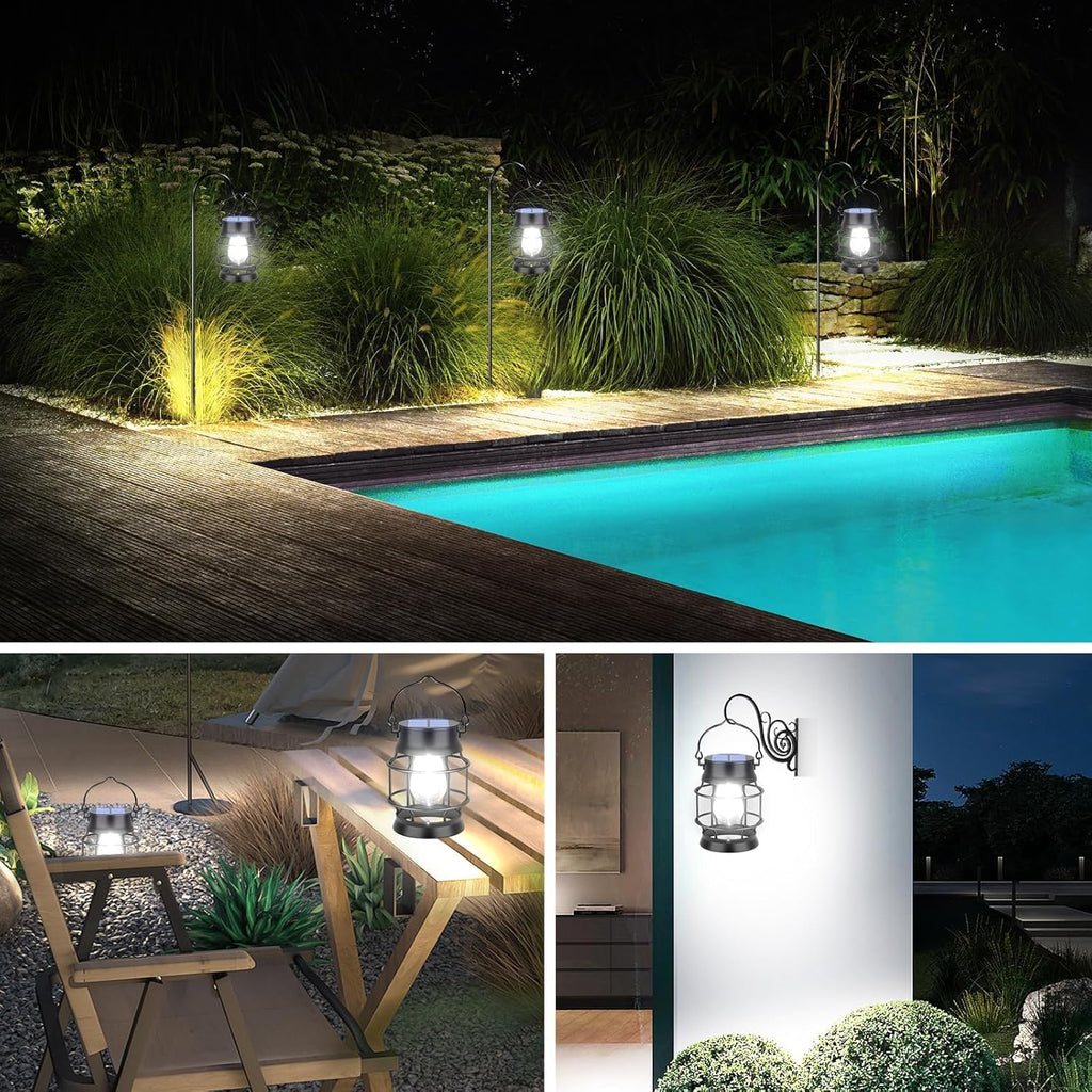Metal Solar Lanterns Outdoor, Hanging Lights, 4 Pack, Cool White