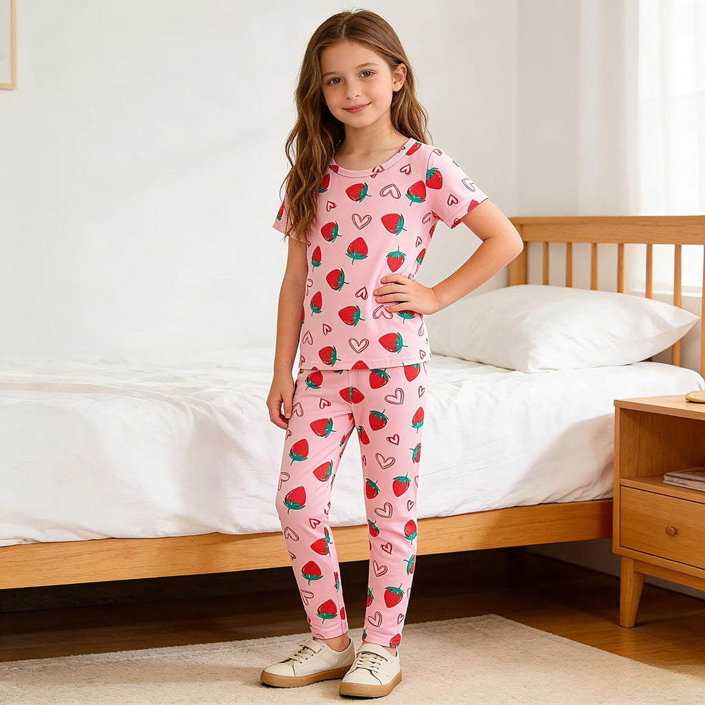 Kids Toddler Girls Print Outfits Short sleeved Flower Printed Top+Flower Print Pants Set