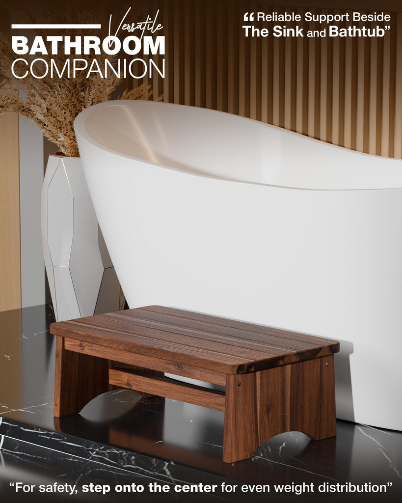 Extra Wide 26in Wooden Step Stool, Heavy Duty, Holds Up to 375 lbs