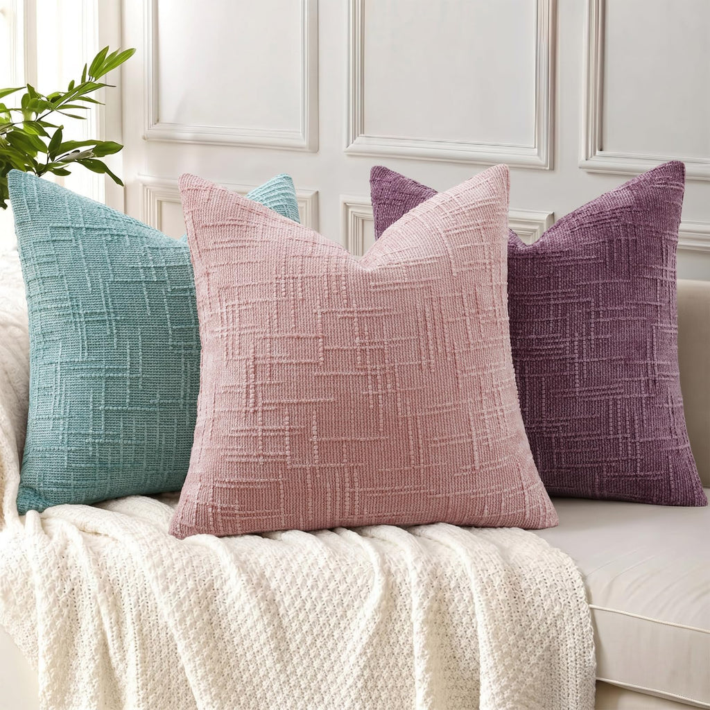 Textured Chenille Throw Pillow Covers 16x16 Set of 2 Light Pink