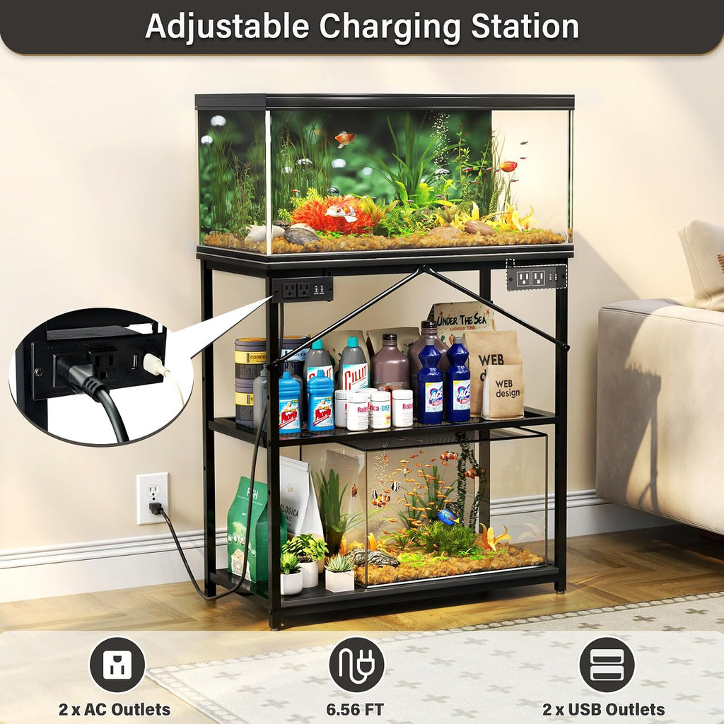 Fish Tank Stand 10, 20, 29, 37 Gallon, 1000LB Capacity Aquarium Stand with Built-in Outlet, 31"L x 16"W Metal Reptile