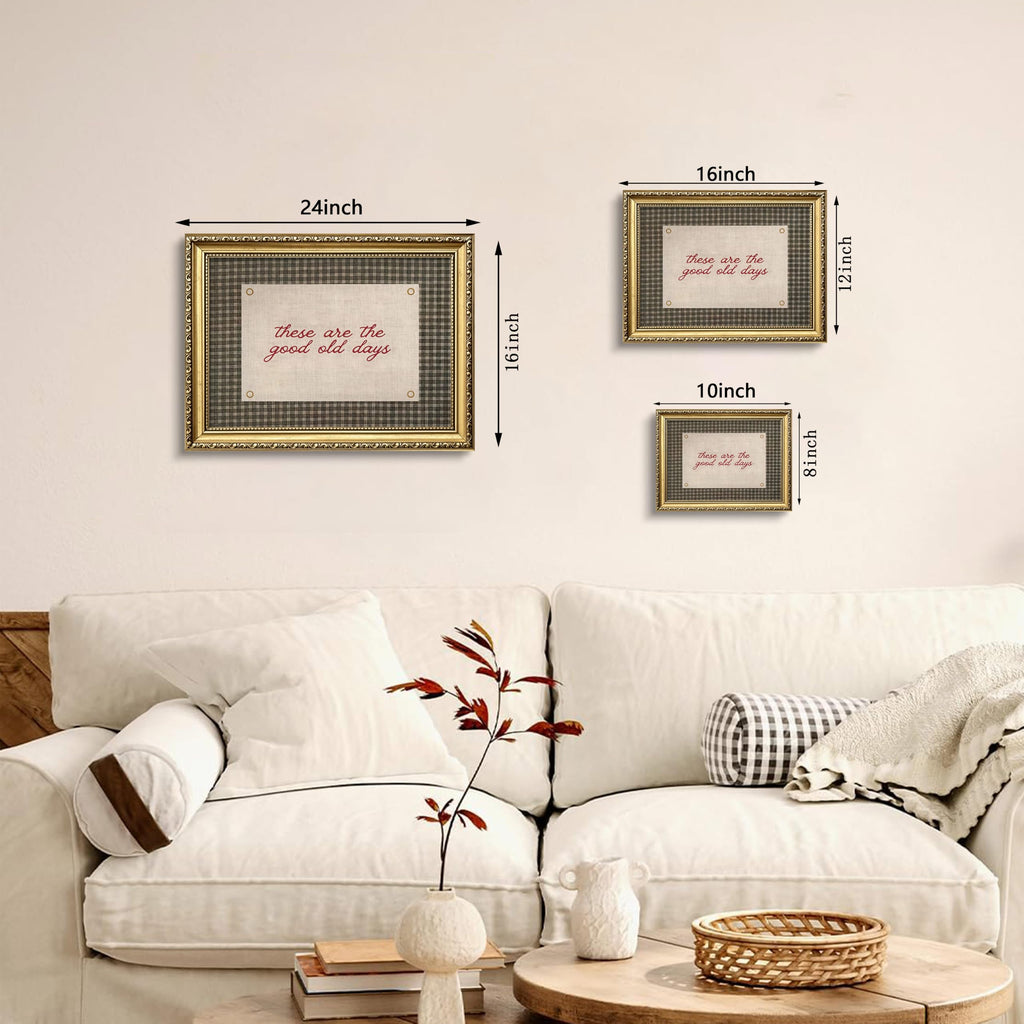Vintage Gold Framed Wall Art, These Are The Good Old Days Rustic Farmhouse Canvas Decor, French Country Cottagecore