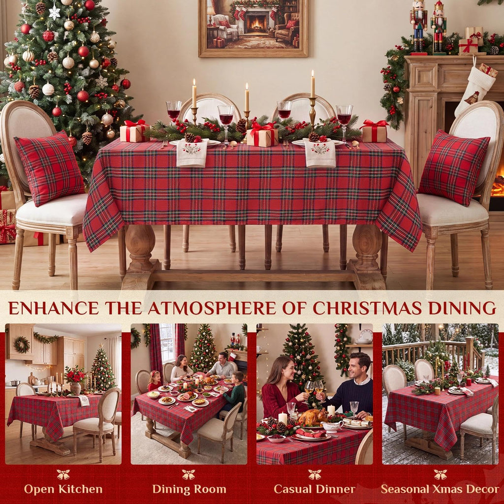 Christmas Checkered Tablecloth Rectangle, Red, 54 x 80 Inch, 6ft