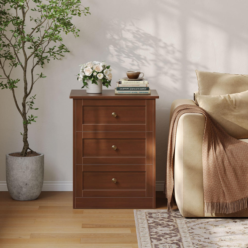 Dresser Set of 2, Walnut Modern 19'' Wide Wood Chest of Drawers with Hidden Drawer, Storage Organizer with Smooth