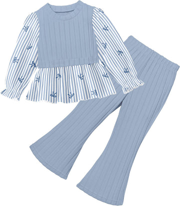 Toddler Girl Clothes Bow Top Flare Pants 2Pcs Fall Winter Outfits