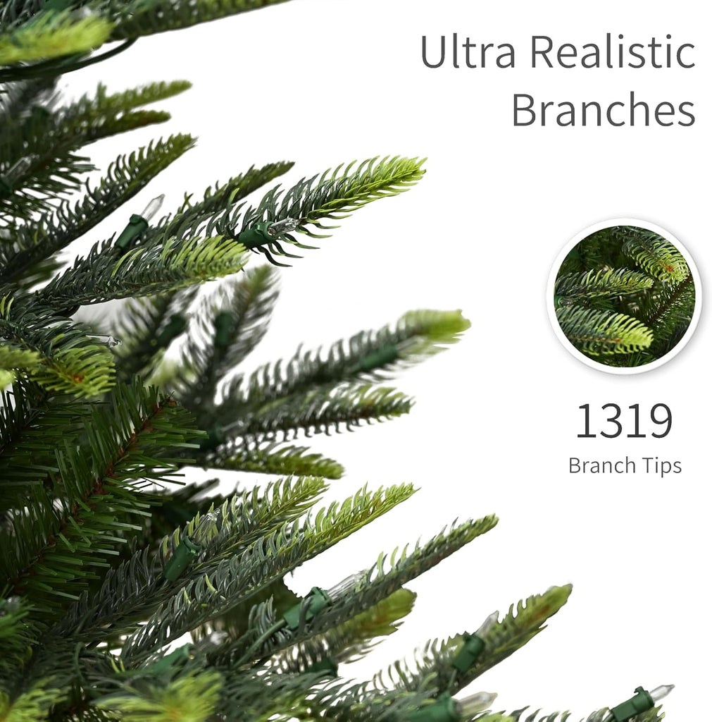 7.5ft Pre-Lit Aspen Fir Artificial Christmas Tree with 700 Clear Lights, 1319 Realistic Dense Branch Tips, Easy Setup