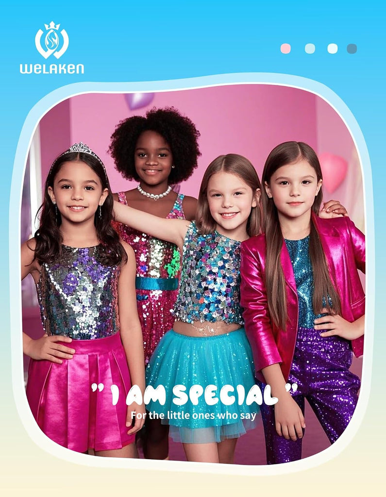 Girls Sparkly Sequin Dress Puff Sleeve for Kids Party Birthday
