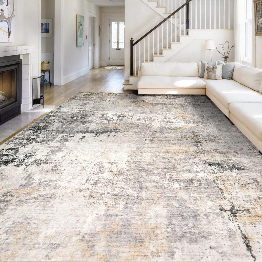 Area Rug Living Room Rugs - 8x10 Modern Abstract Soft Indoor Neutral Washable Rug Stain Resistant Non-Slip Low Pile