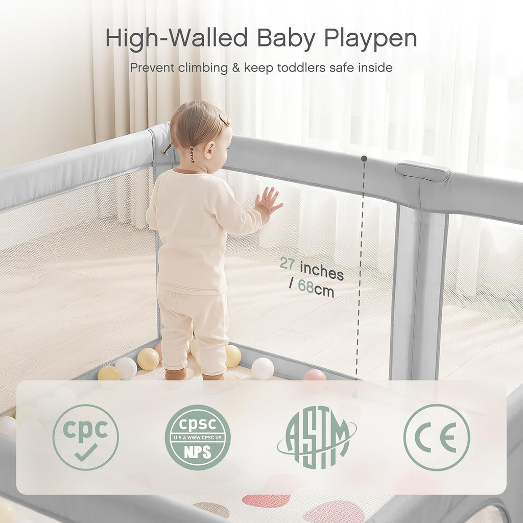 Baby Playpen, Pre-Assembled Foldable Playpen with Walk-in Door, 59"x 59" Large Baby Play Yard for Babies & Toddlers