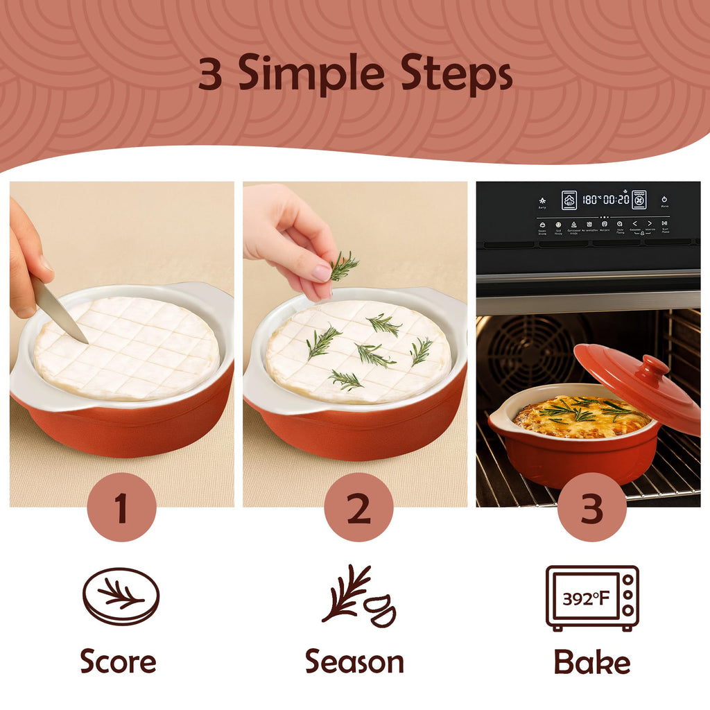 Brie Baker with Lid and Spreader - Camembert Baker Crock in Red