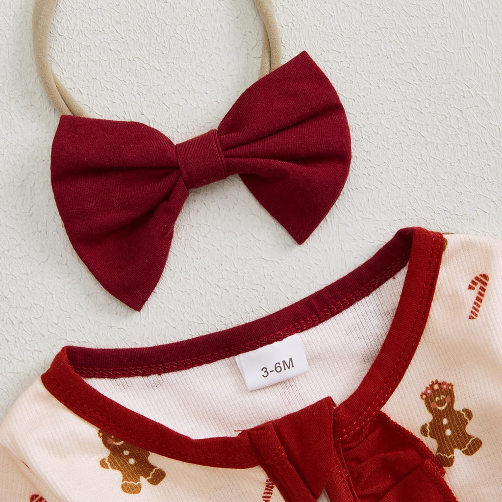 My First Christmas Baby Girl Outfit Newborn Christmas Waffle Knit Ruffle Footie Romper Jumpsuit Xmas Clothes