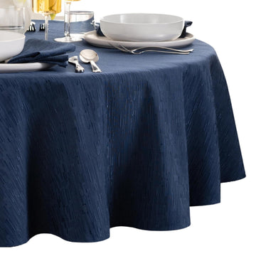 Continental Solid Texture Water Resistant Tablecloth, Navy - 60" W x 84" L Oval