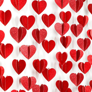 Valentines Day Party-Decorations Red Heart Garland - 39Ft 3D Special Night Galentines Hanging Paper Streamers