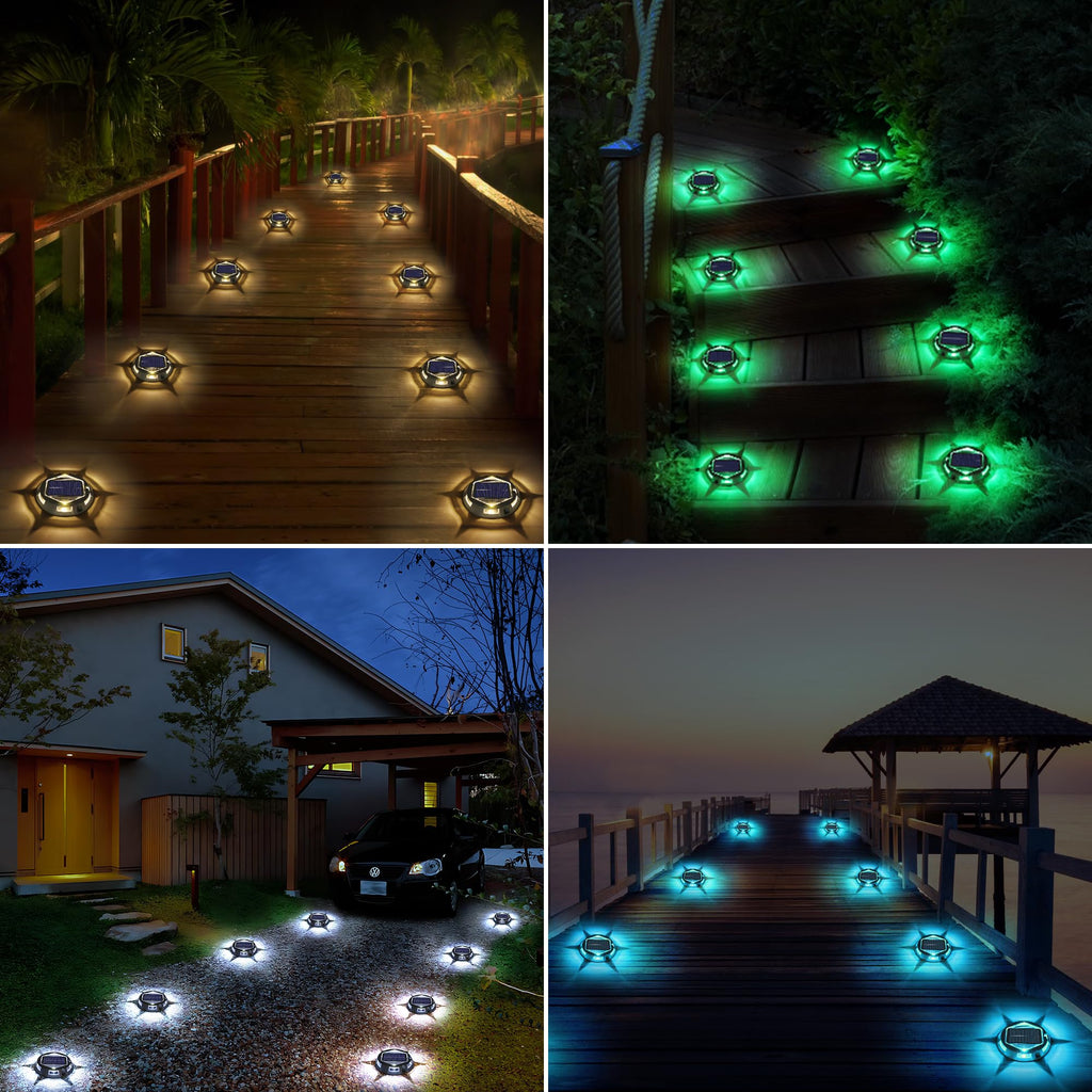 Solar Deck Light Outdoor, 12 Pack 9 Colors in 1 Solar Driveway Dock Lights, IP67 Waterproof Solar Powered Outdoor