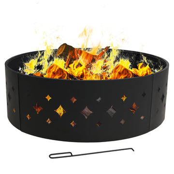 36-Inch Fire Pit Ring for Outside Wood Burning, Diamond Cutouts