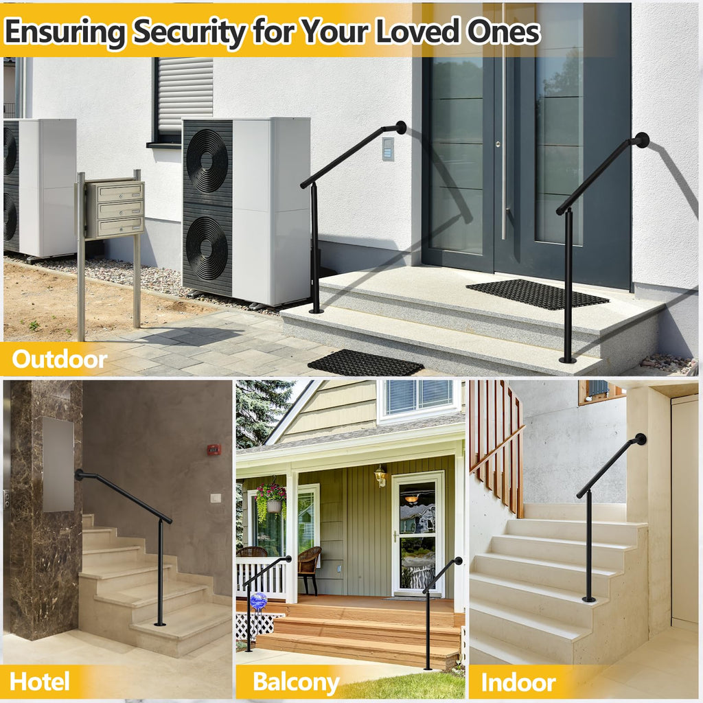 2 Pack Hand Rails for Outdoor Steps 2-3 Step Deck Railing Kit Wall Floor Mounted Wrought Iron Handrails Deck Rail Kit