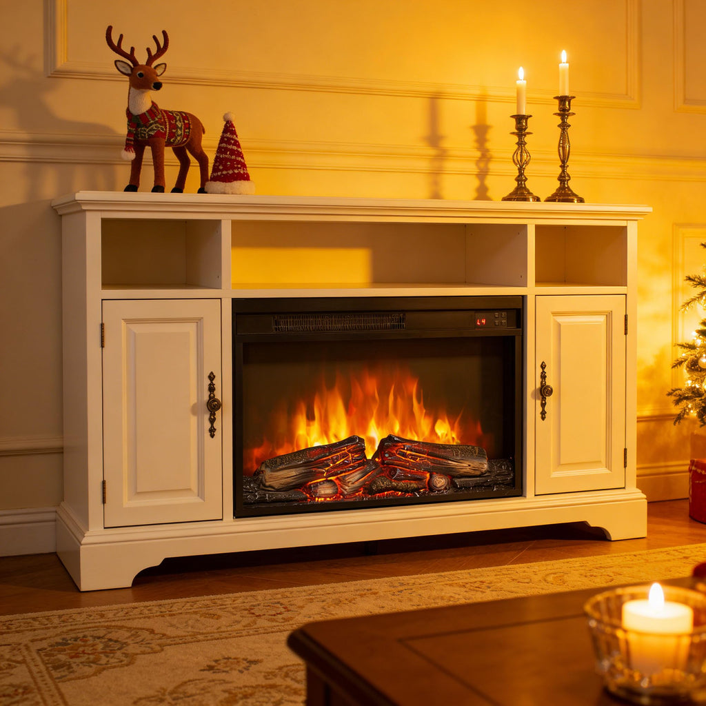 26" Electric Fireplace Insert, Realistic Flame & Logs, Fireplace Heater with Adjustable 4 Flame Brightness, Remote